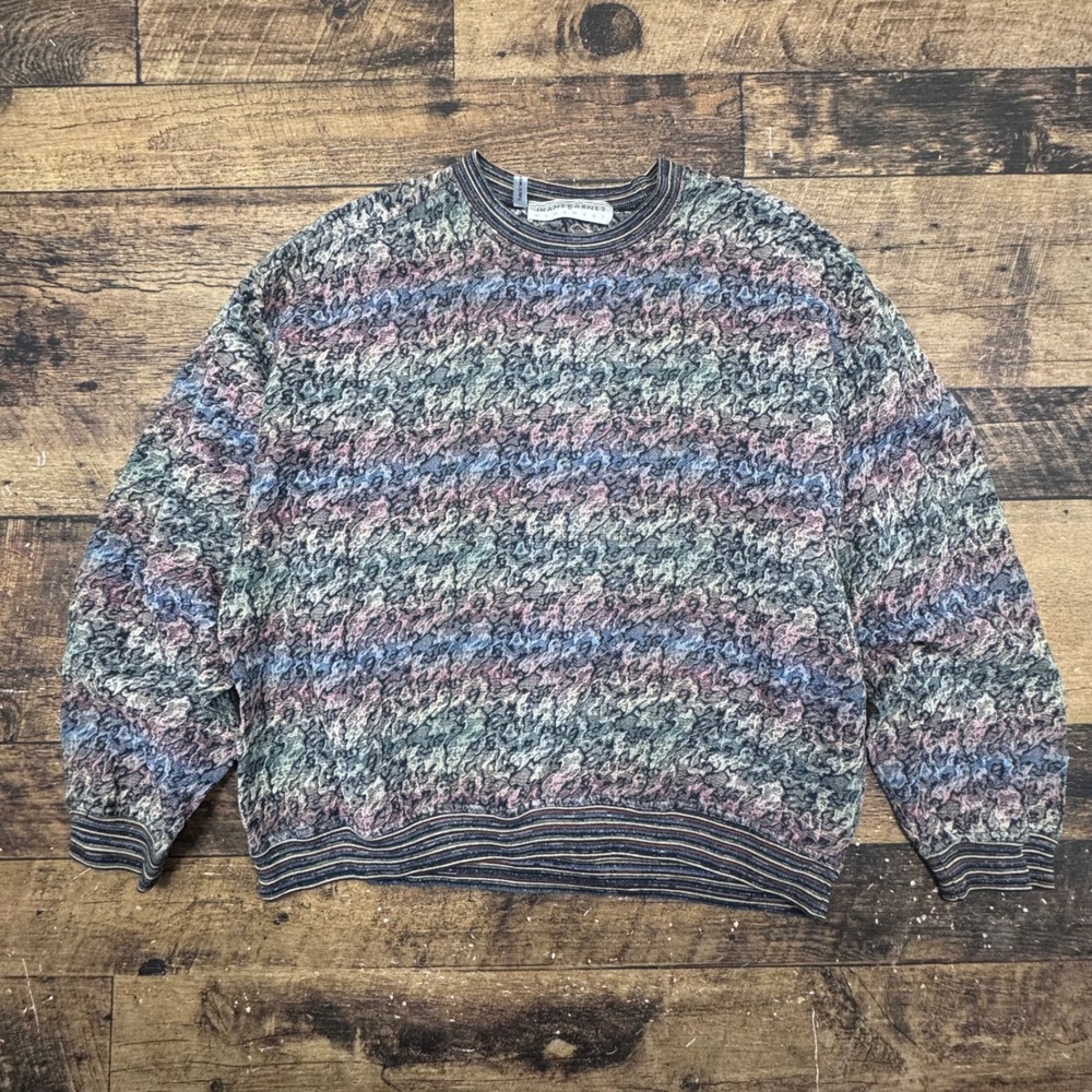 JHANE BARNES Menswear Textured Geometric Pattern Crewneck Sweater Made in Japan